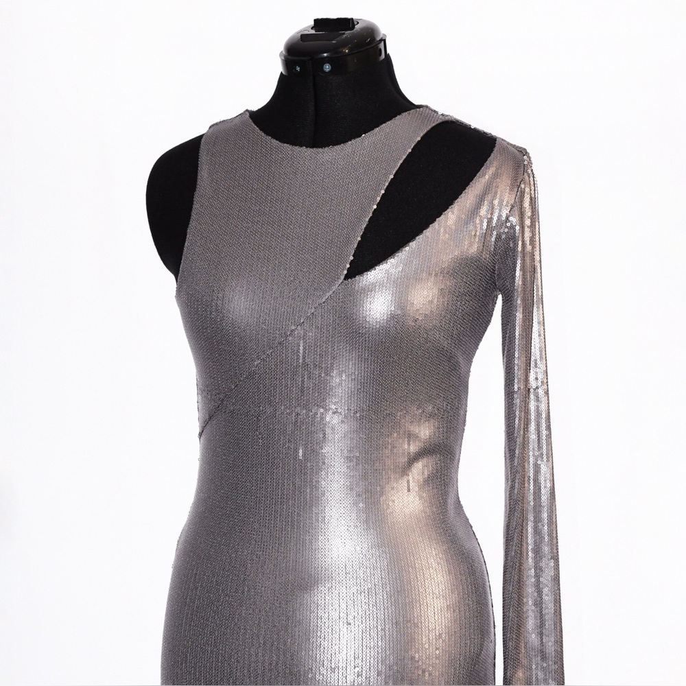 ASOS One-Shoulder Metallic Silver Bodycon Dress